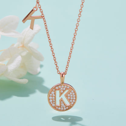 One Of The 26 Letters, K, Set With Top-quality Moissanite, Luxurious And Fashionable Light Luxury Trend Jewelry, Silver Necklace Pendant S925 Silver Electroplated Rose Gold