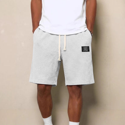 Mens Simple Waffle Knit Embroidered Casual Solid Color Shorts