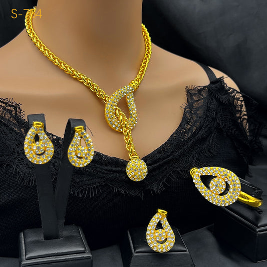Best-selling Dubai Bride 24k Gold-plated Necklace Bracelet Earring Ring Four-piece Set