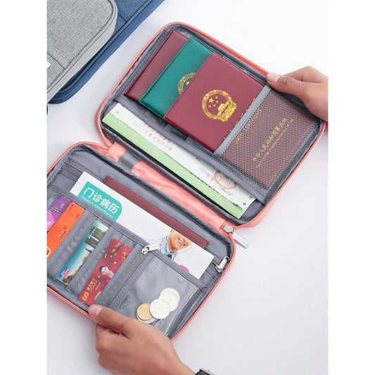 Travel wallet with compartments for documents and cards on a white background