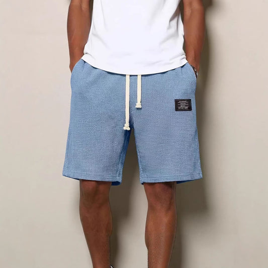 Mens Simple Waffle Knit Embroidered Casual Solid Color Shorts