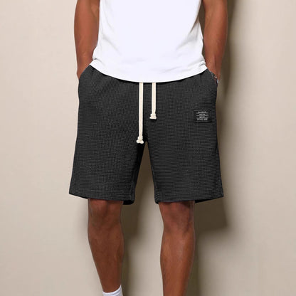Mens Simple Waffle Knit Embroidered Casual Solid Color Shorts