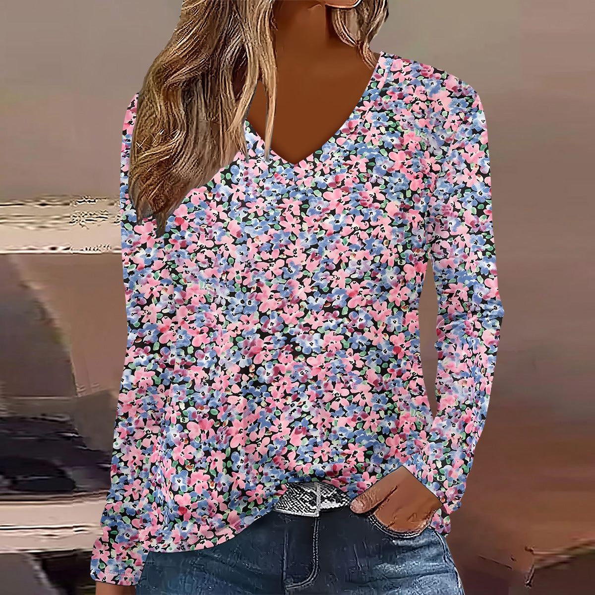 Summer Womens Casual Long-Sleeve Printed Top