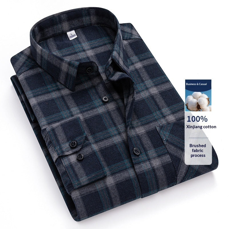 Retro Brushed Long-sleeve Shirt Casual Cotton Plaid Shirt