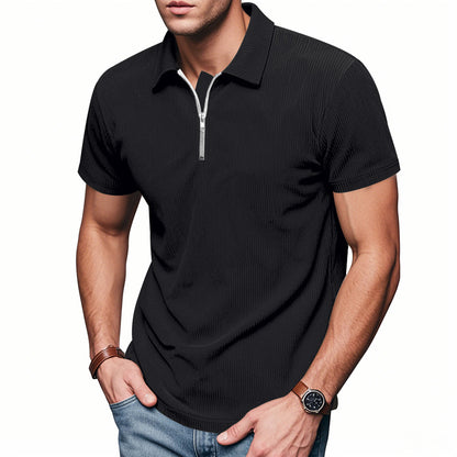 Mens Loose Corduroy Half-Zip Polo Short-Sleeve T-Shirt