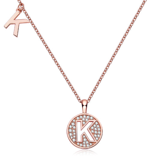 One Of The 26 Letters, K, Set With Top-quality Moissanite, Luxurious And Fashionable Light Luxury Trend Jewelry, Silver Necklace Pendant S925 Silver Electroplated Rose Gold