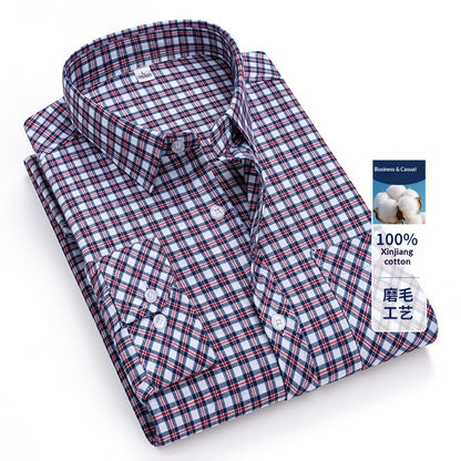 Retro Brushed Long-sleeve Shirt Casual Cotton Plaid Shirt