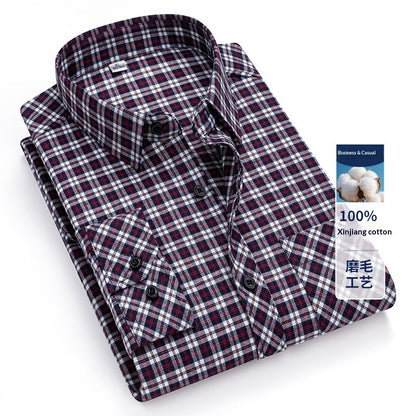 Retro Brushed Long-sleeve Shirt Casual Cotton Plaid Shirt