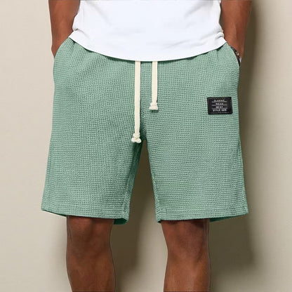 Mens Simple Waffle Knit Embroidered Casual Solid Color Shorts