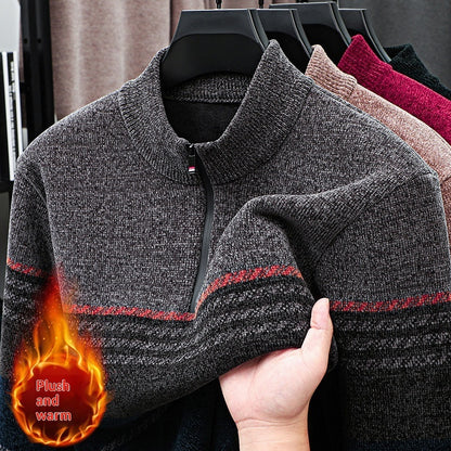 Fleece-lined Extra-thick Half-zip Sweater For Young Men