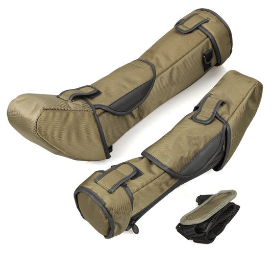 Two brown carrying cases with black straps on a white background