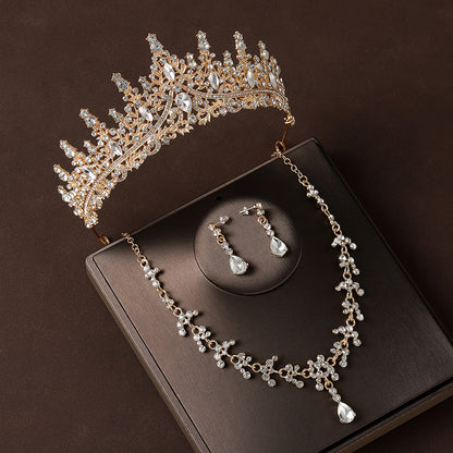 Crown Headdress Necklace Earrings Champagne Gold Vintage