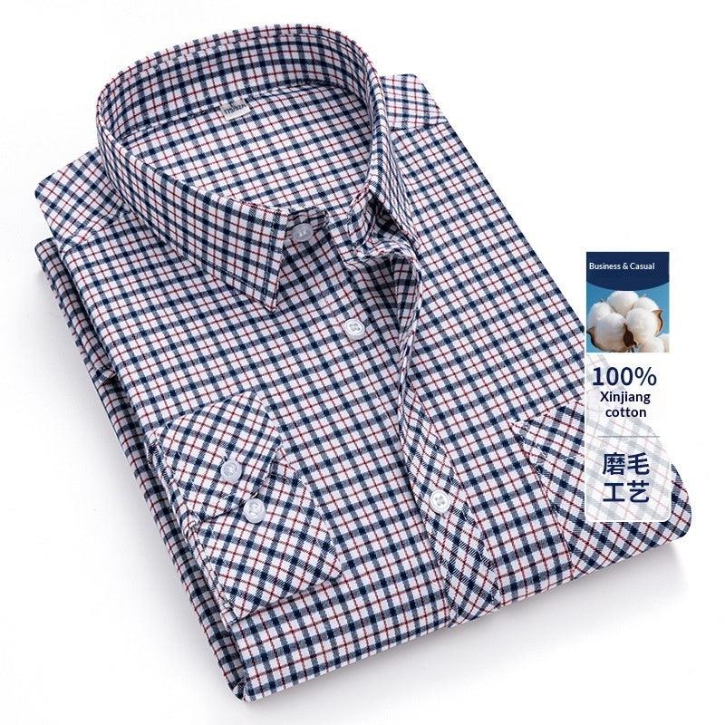 Retro Brushed Long-sleeve Shirt Casual Cotton Plaid Shirt