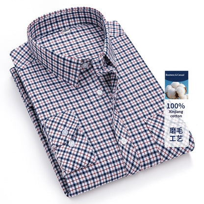 Retro Brushed Long-sleeve Shirt Casual Cotton Plaid Shirt