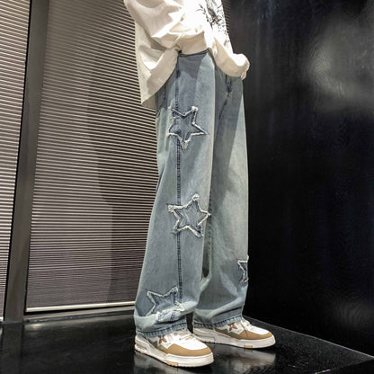 Mens Flared Loose High-Street Straight-Leg Pants