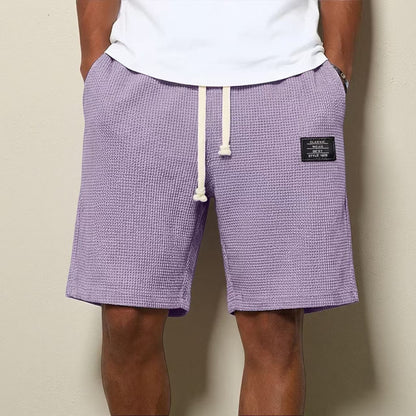 Mens Simple Waffle Knit Embroidered Casual Solid Color Shorts