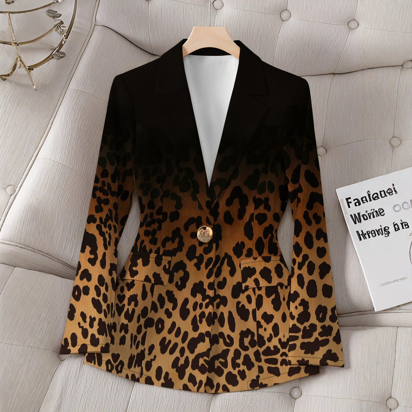 Elegant And Sophisticated Printed Knit Womens Jacket With A Lapel Neckline
