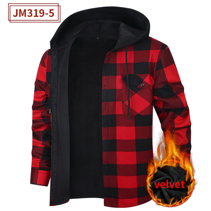 Mens FleeceLined Thickened Hooded Shirt