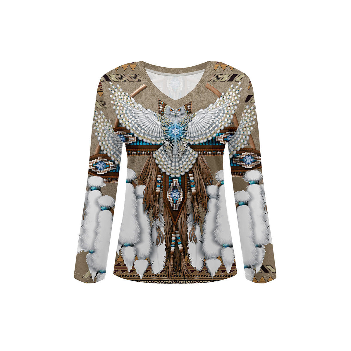 Summer Womens Casual Long-Sleeve Printed Top