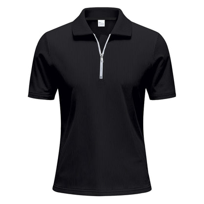 Mens Loose Corduroy Half-Zip Polo Short-Sleeve T-Shirt