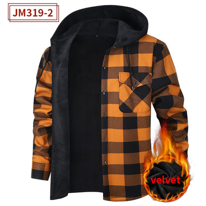 Mens FleeceLined Thickened Hooded Shirt