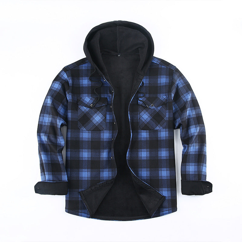 Mens FleeceLined Thickened Hooded Shirt