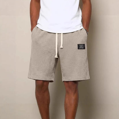 Mens Simple Waffle Knit Embroidered Casual Solid Color Shorts