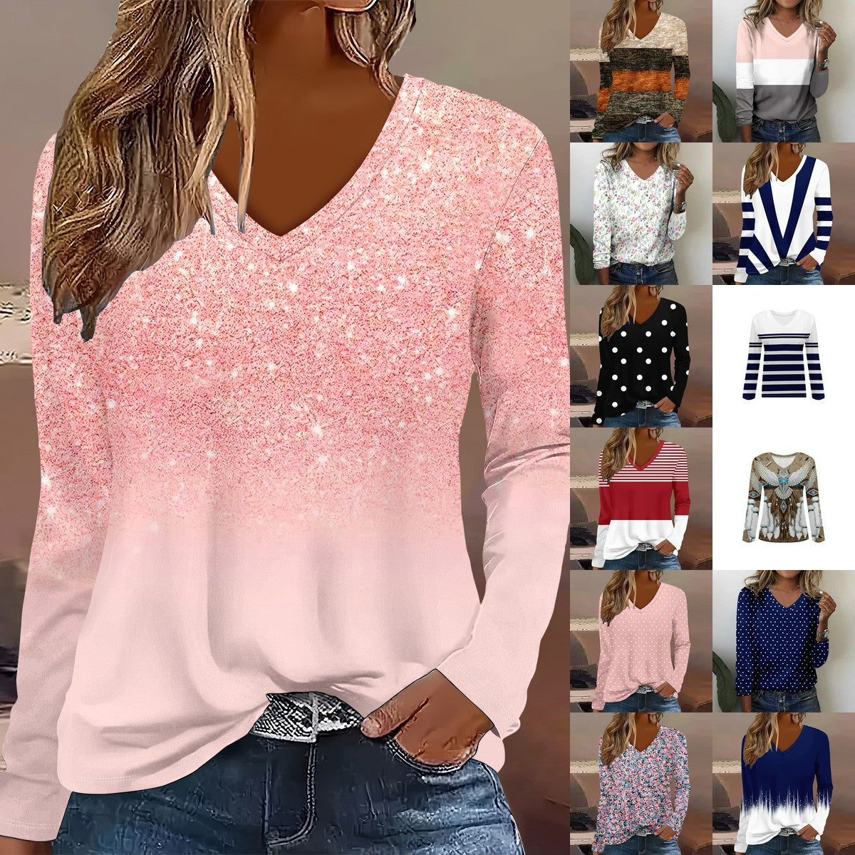 Summer Womens Casual Long-Sleeve Printed Top