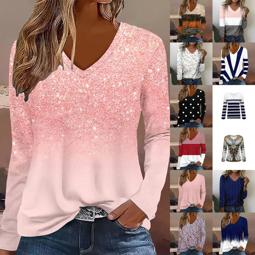 Summer Womens Casual Long-Sleeve Printed Top