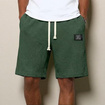 Mens Simple Waffle Knit Embroidered Casual Solid Color Shorts
