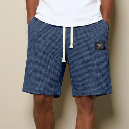 Mens Simple Waffle Knit Embroidered Casual Solid Color Shorts