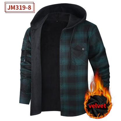 Mens FleeceLined Thickened Hooded Shirt
