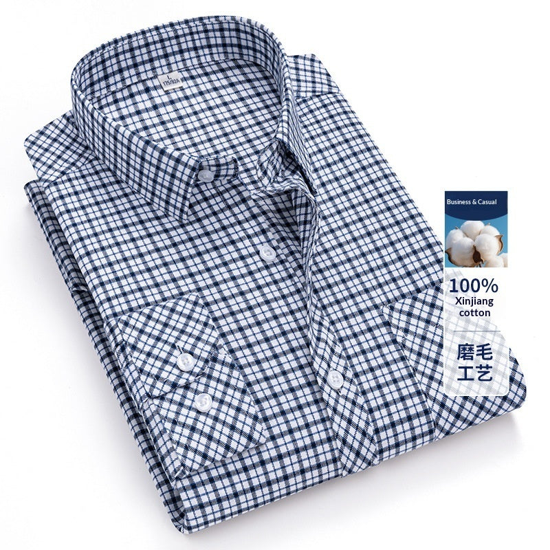 Retro Brushed Long-sleeve Shirt Casual Cotton Plaid Shirt