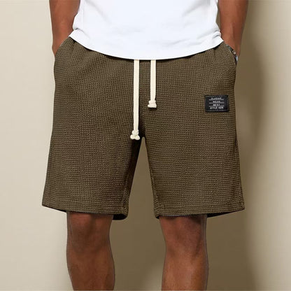 Mens Simple Waffle Knit Embroidered Casual Solid Color Shorts